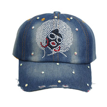 Cargar imagen en el visor de la galería, Hat Denim Afro Bling Baseball Cap for Women

