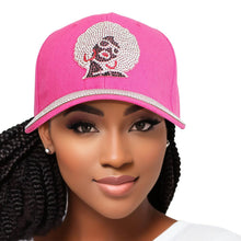 Cargar imagen en el visor de la galería, Hat Fuchsia Afro Rhinestone Baseball Cap for Women
