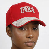 DST Red Canvas Greek Rhinestone Baseball Hat
