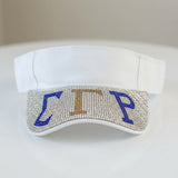 SGRHO White Canvas Greek Rhinestone Brim Visor Hat