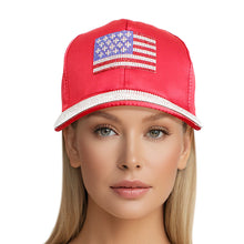 Cargar imagen en el visor de la galería, Hat Red Satin American Flag Baseball Cap Women

