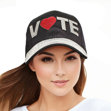 Cargar imagen en el visor de la galería, Hat Black Satin VOTE Rhinestone Baseball Cap Women
