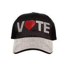 Cargar imagen en el visor de la galería, Hat Black Satin VOTE Rhinestone Baseball Cap Women
