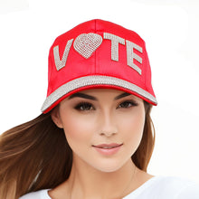 Cargar imagen en el visor de la galería, Hat Red Satin VOTE Rhinestone Baseball Cap Women
