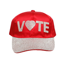 Cargar imagen en el visor de la galería, Hat Red Satin VOTE Rhinestone Baseball Cap Women
