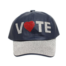 Cargar imagen en el visor de la galería, Hat Navy Leather VOTE Rhinestone Baseball Cap
