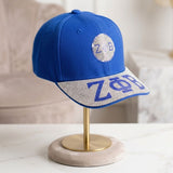 ZPB Blue Greek Rhinestone Brim Baseball Cap