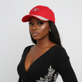 DST Red Canvas Baseball Cap with Rhinestone Brim