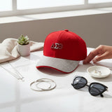 DST Red Canvas Baseball Cap with Rhinestone Brim