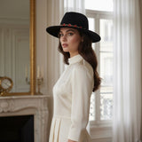 Black Fedora Hat with Red Gold Quatrefoil Band