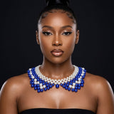 ZPB Scalloped Blue White Pearl Collar Necklace