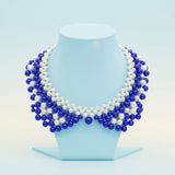 ZPB Scalloped Blue White Pearl Collar Necklace