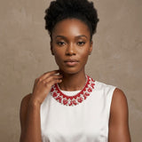 DST Red and White Oval Pearl Collar Necklace