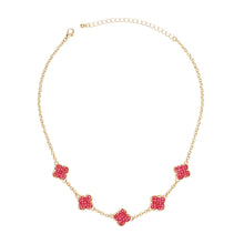 Load image into Gallery viewer, Necklace Gold Pink Rhinestone Quatrefoil Clovers
