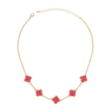 Necklace Gold Pink Rhinestone Quatrefoil Clovers