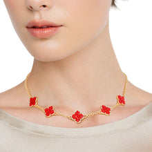Cargar imagen en el visor de la galería, Necklace Gold Red Rhinestone Quatrefoil Clovers
