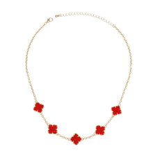 Cargar imagen en el visor de la galería, Necklace Gold Red Rhinestone Quatrefoil Clovers
