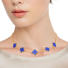 Cargar imagen en el visor de la galería, Necklace Gold Blue Rhinestone Quatrefoil Clovers
