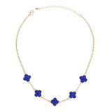 Necklace Gold Blue Rhinestone Quatrefoil Clovers