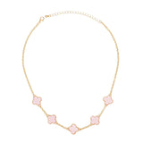 Necklace Gold Chain Pink Quatrefoil Clovers Women