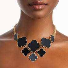 Load image into Gallery viewer, Bib Gold Chain Large Black Quatrefoil Necklace
