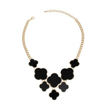 Load image into Gallery viewer, Bib Gold Chain Large Black Quatrefoil Necklace
