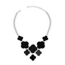 Load image into Gallery viewer, Bib Silver Chain Large Black Quatrefoil Necklace
