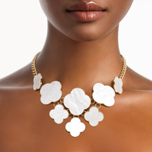 Load image into Gallery viewer, Bib Gold Chain Large Cream Quatrefoil Necklace
