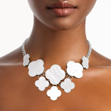 Cargar imagen en el visor de la galería, Bib Silver Chain Large White Quatrefoil Necklace
