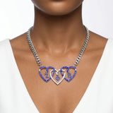 ZPB Blue and Clear Triple Heart Pendant Necklace