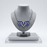ZPB Blue and Clear Triple Heart Pendant Necklace