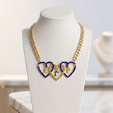SGRHO Blue Gold Triple Heart Pendant Necklace