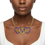 SGRHO Blue Gold Triple Heart Pendant Necklace