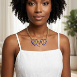 SGRHO Blue Gold Triple Heart Pendant Necklace