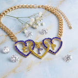 SGRHO Blue Gold Triple Heart Pendant Necklace