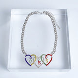 OES Multicolor Triple Heart Pendant Necklace
