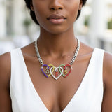 OES Multicolor Triple Heart Pendant Necklace