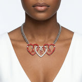 DST Red and Clear Triple Heart Pendant Necklace