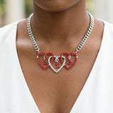DST Red and Clear Triple Heart Pendant Necklace