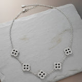 Black Encrusted Quatrefoil Motif Silver Necklace