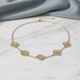 Colorful Encrusted Quatrefoil Motif Chain Necklace