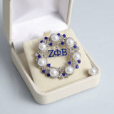 ZPB White Pearl Blue Rhinestone Wreath Brooch Pin