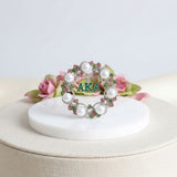 AKA White Pearl and Rhinestone Wreath Brooch Pin