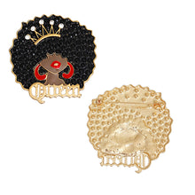 Load image into Gallery viewer, Brooch Gold Black Afro Queen Pin for Women

