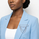ZPB Safety Pin Chain Brooch with Blue Rhinestones