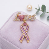 Gold Breast Cancer Love Pink Ribbon Dangle Brooch