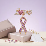 Gold Breast Cancer Love Pink Ribbon Dangle Brooch