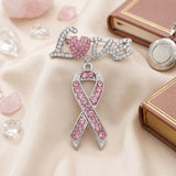 Silver Breast Cancer Love Pink Ribbon Dangle Brooch