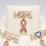 Gold Breast Cancer Hope Pink Ribbon Dangle Brooch