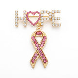 Gold Breast Cancer Hope Pink Ribbon Dangle Brooch